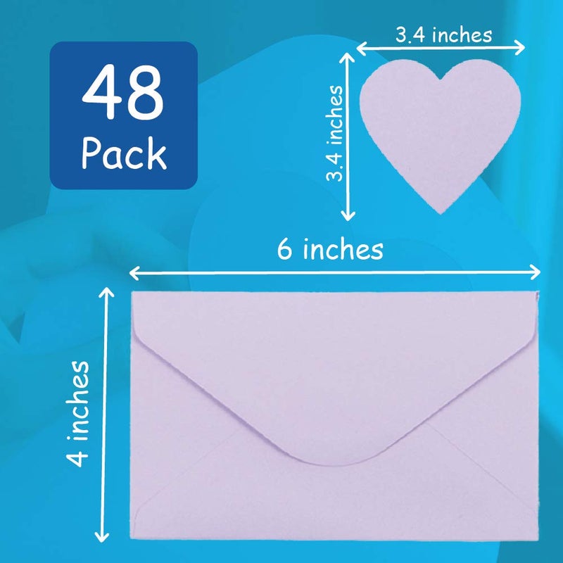 Bubbley 48-Pack Blank Heart Shaped Cutout DIY Greeting Cards for Valentine's Day and Anniversary, Envelopes Included, 3 Colors, 4 x 6 Inches - Image 3